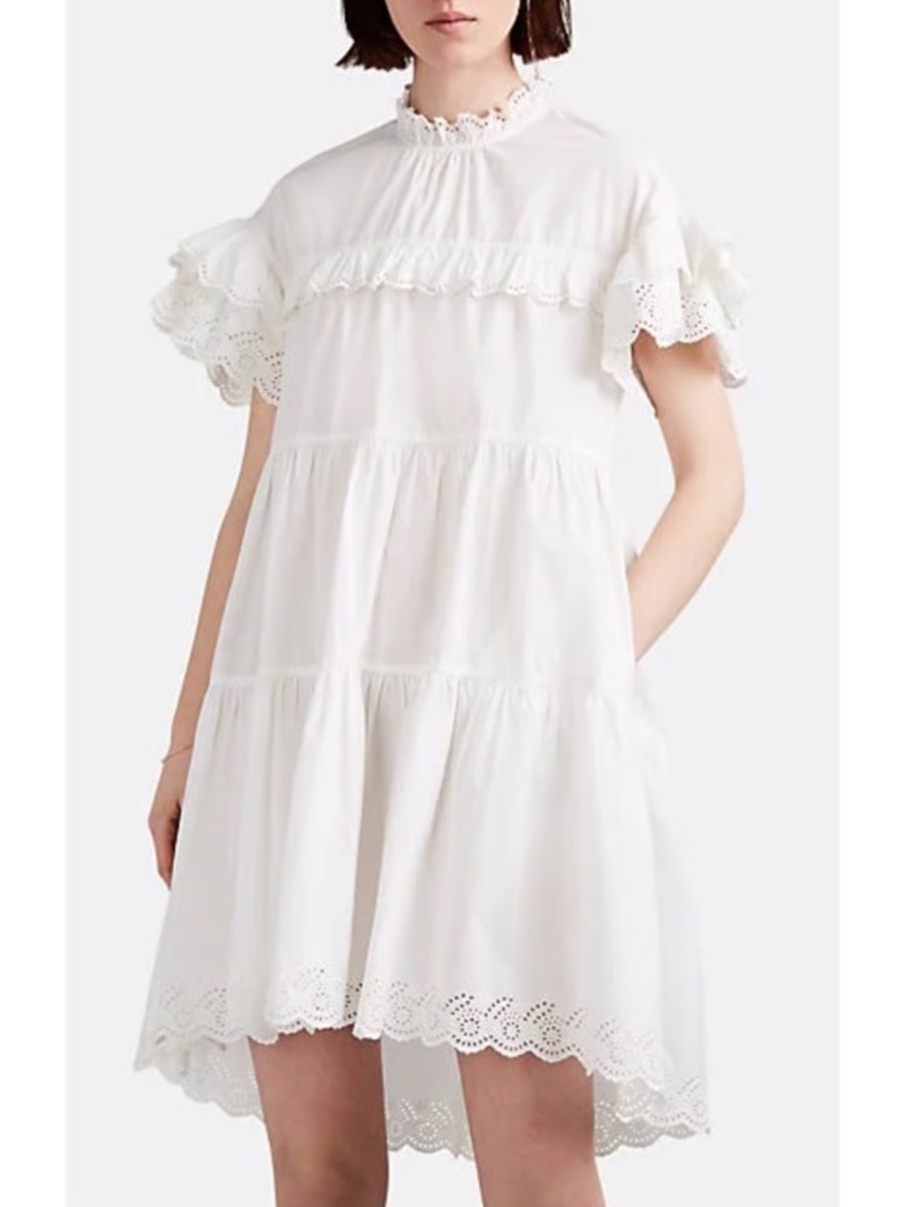Ulla Johnson White Eyelet Ruffle Tiered Dress
